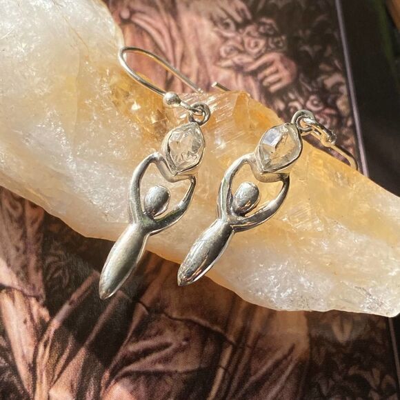 Sterling Silver Herkimer Diamond Goddess Earrings - Picture 5 of 9